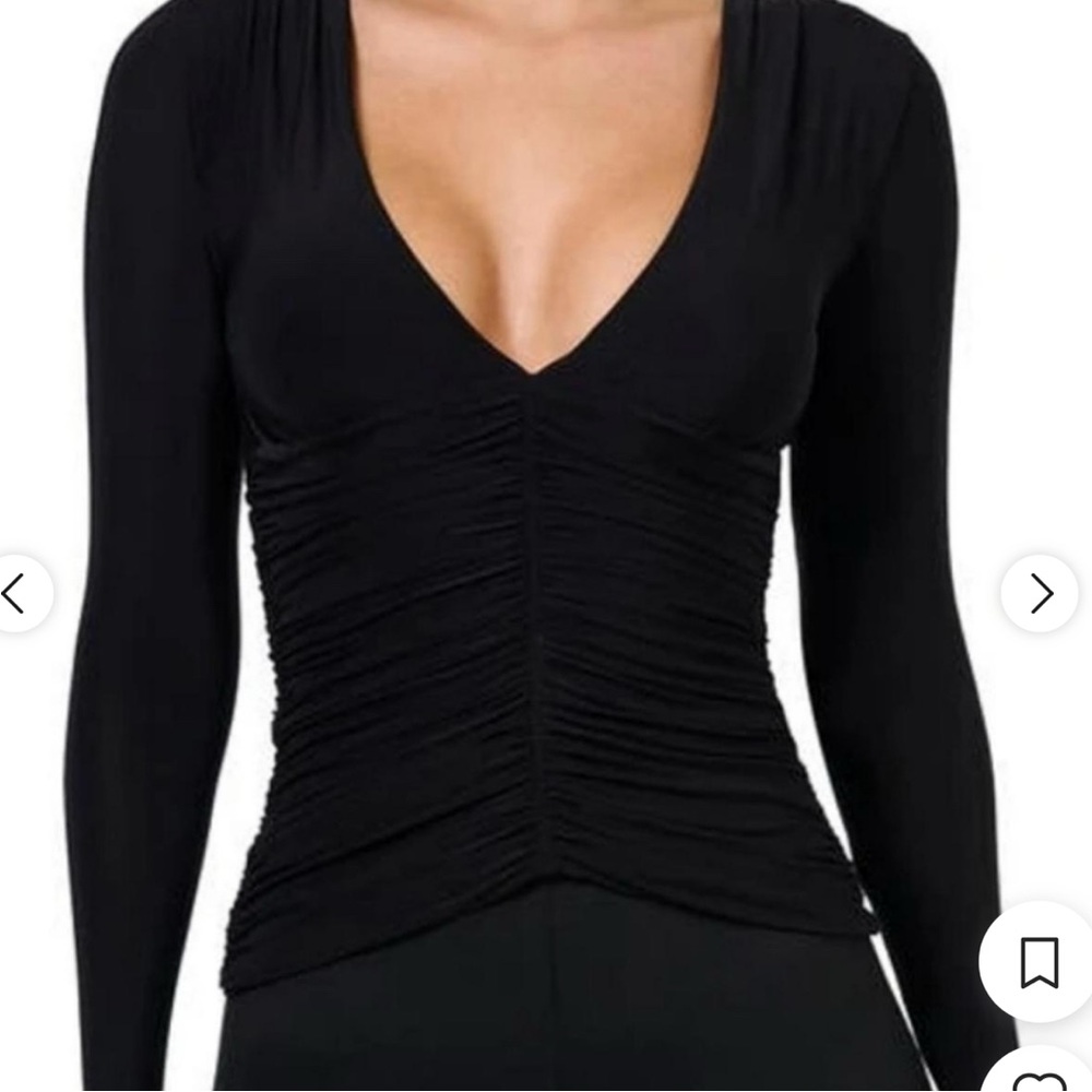 naked wardrobe black ruched v-neck long sleeve top